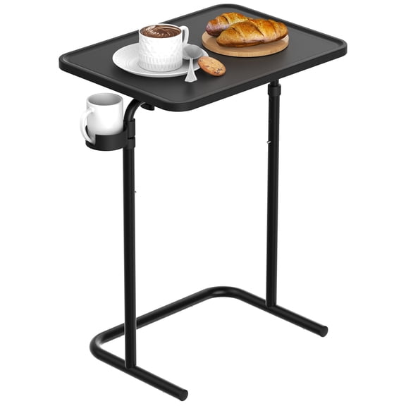 Adjustable TV Tray Table - TV Dinner Tray for Beds and Sofas, Comfortable Folding Table with 3 Height Settings and Adjustable Tilt Angle, Black