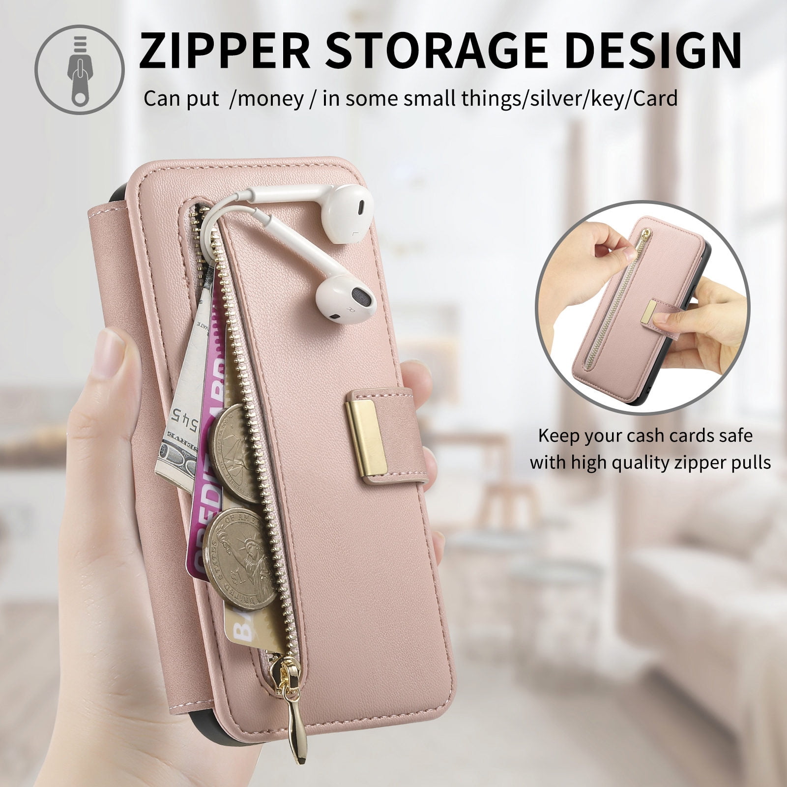 TECH CIRCLE for Motorola Moto G 5G (2024) Phone Case 6.6", Magnetic Back Cover with Removable Flip Wallet Case, with Card Slots/Pocket/Ring Holder Grip, Compatible with MagSafe, PU Leather Case, Pink