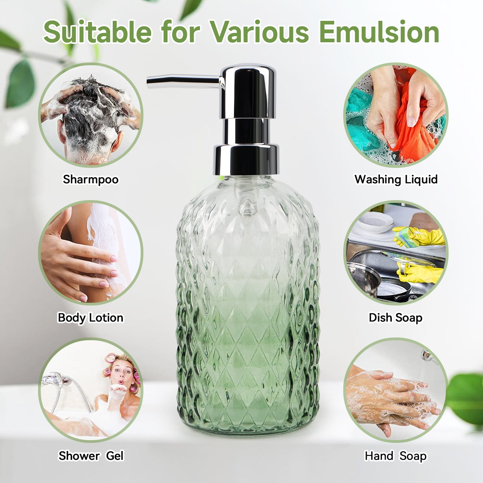 Vertical Line Glass Soap Dispenser Set, Rust-Proof Pump, Thickened Modern Bathroom Accessories for Countertop Organization & Stylish Home Decor