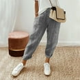 thumbnail image 2 of Mohiass Striped Linen Pants Women Side Button Elastic Waist Capri Gauze Pants Lightweight Summer Beach Cropped Trousers 2025 Black M, 2 of 7