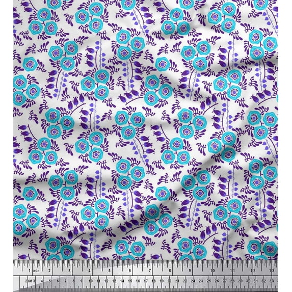 Soimoi Cotton Cambric Fabric Leaves & Floral Artistic Print Fabric by The Yard 56 Inch Wide