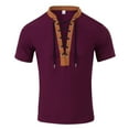 thumbnail image 4 of pstuiky camisetas para hombre, Camiseta de manga corta con cuello alto, cordón en el pecho y colores lisos para hombre camisas casuales para hombre l, 4 of 8