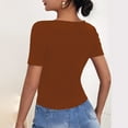 thumbnail image 5 of Hot days, bold styles Olyvenn Women Short Sleeve Deep V Neck Tops Casual Sexy Cut Out Twist Knot Blouse Comfy Solid Shirts Fitted Cotton Tshirt Tee Brown S, 5 of 8