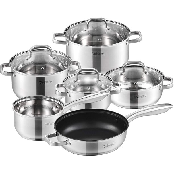 Velaze Cookware Set, Series Eloria, 10Piece Pan Set, Induction Safe