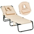 thumbnail image 1 of Patiojoy Chaise Longue de Plage Réglable pour Bronzage, Face vers le Bas, avec Trou pour le Visage et Coussin Amovible, 5 Positions Réglables, Beige, 1 of 7