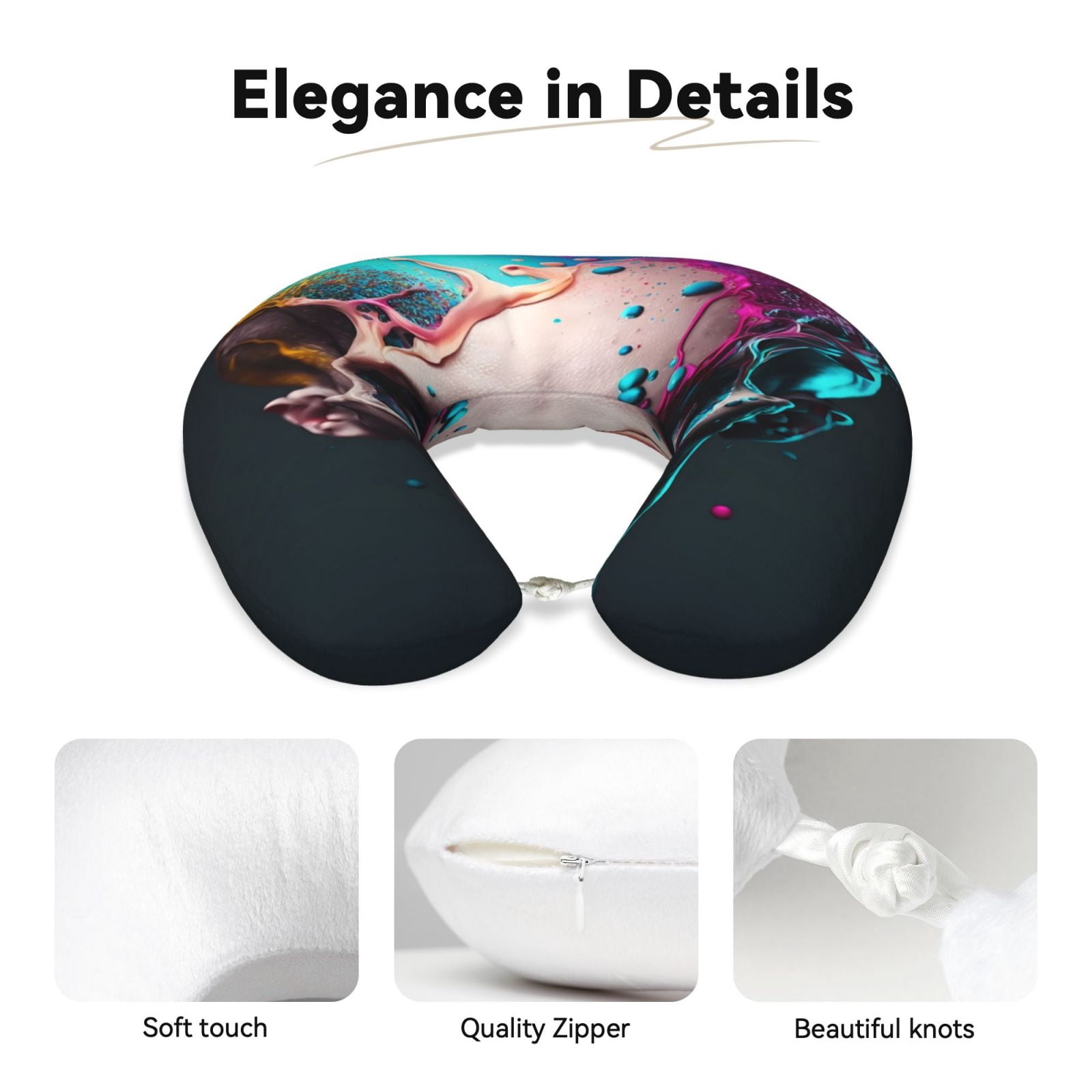 Xecao Modern Abstract Colorful Skull B Print Memory Foam Cervical Neck Pillow Versatile U-Shaped Pillows for Home,Office,Camping,Travelling,Soft Washable Cover