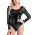 thumbnail image 4 of Staron Women's Shiny Patent Leather Jumpsuit Nightclub Performance Bodysuit Off Shoulder Cut Out Casual Party Beach Swimsuit, Black S, 4 of 4