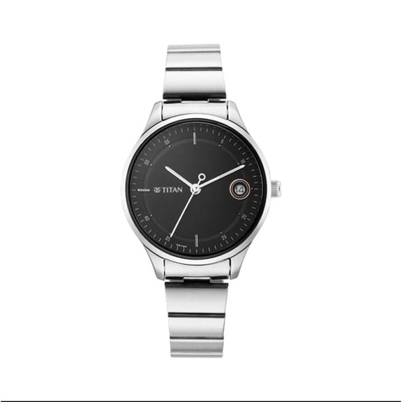 Titan Metal Analog Black Dial Women Watch-Np2649Sm01/Np2649Sm01, Bandcolor-Silver