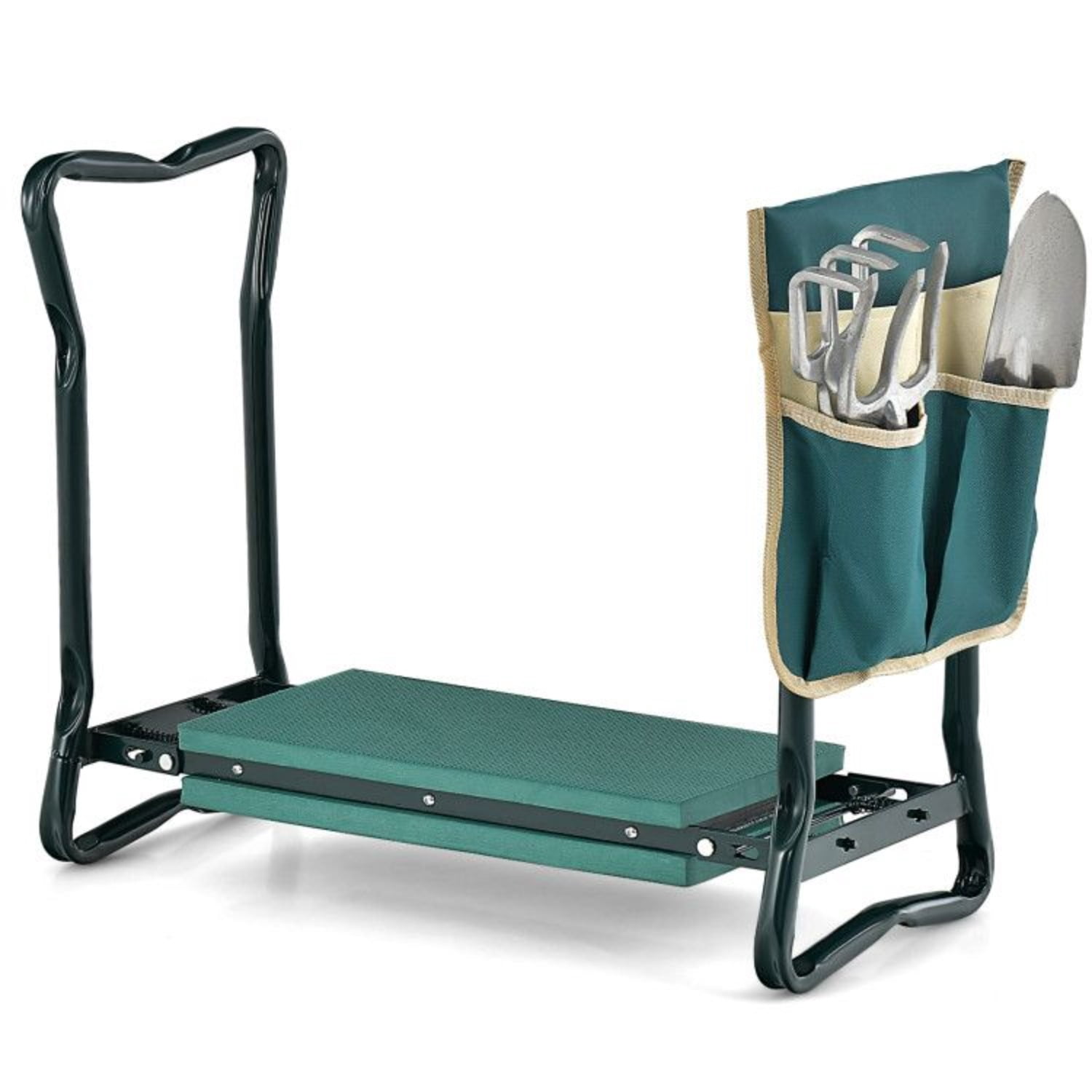 Folding Garden Kneeler and Seat Heavy Duty Gardening Bench with Soft Cushion and Tool Pouch
