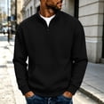 thumbnail image 2 of hoksml Men s Quarter Zip Sweatshirt Solid Long Sleeve Stand Collar Kangaroo Pocket for Fall Daily Work Outdoor Comfort, 2 of 7