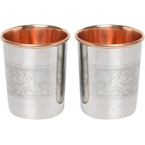 HealthGoodsIn - Etching Floral Dual-Layer Copper & Stainless Steel Tumbler Set 2 Pack - 250ml for Ayurveda