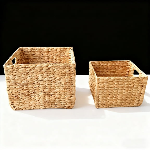 TT 14" and 11" Rectangle Woven Wicker Storage Basket - Basket Fruit Tea Snack Bread Picnic Basket Cosmetic Storage Box Natural (Set of 2)