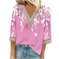 thumbnail image 2 of ZHUGeLI Women's Printed Pullover V-neck Lace T-shirt With 4/3 Sleeves And 3/4 Sleeves Top Up to 50% off Clearance, 2 of 3