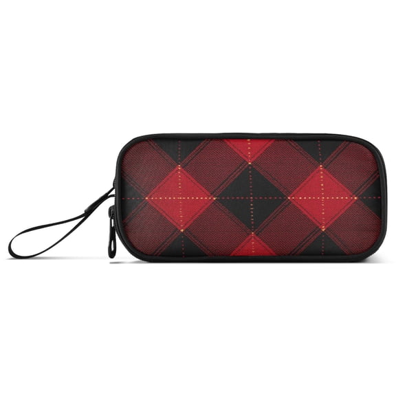 Red Black Plaids with Yellow Lines Pencil Case Stationary Holder Pen Bag Pencil Pouch Tool Organizer 3 Compartments