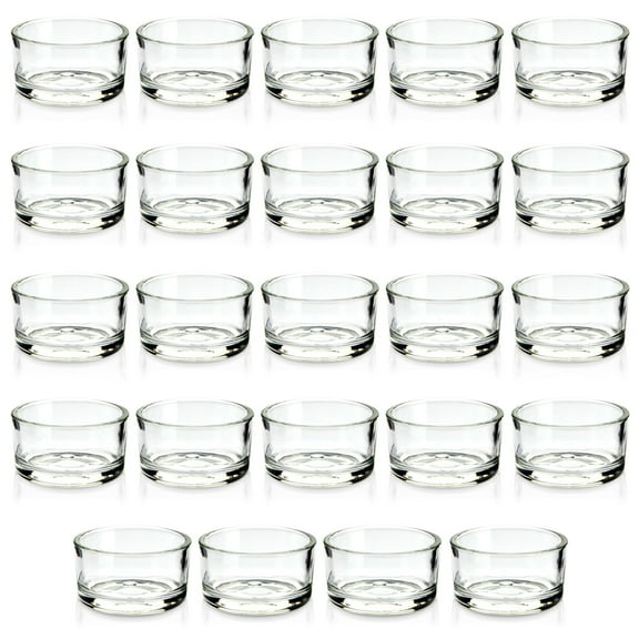 Juvale Glass Votive Candle Holders - Fits Standard Tealight Candles - Short Tealight Holders - Pack of 24, 1.9 in Dia x 1.0 in H