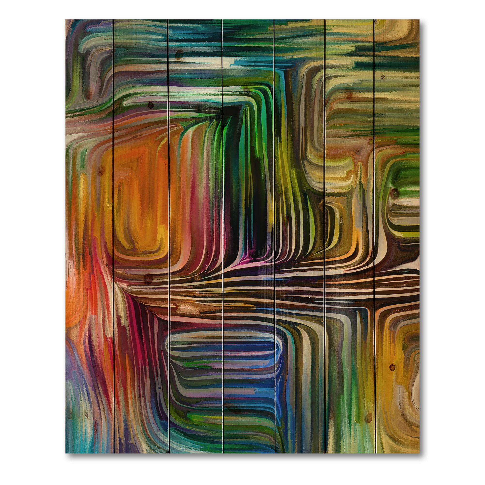 Designart 'Colour Spiral Fusion III' Modern Print on Natural Pine Wood