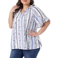 thumbnail image 2 of DARING DIVA Women's Plus V Neck Floral Print Summer Shirt Loose Fit Blouses 1X Blue, 2 of 6