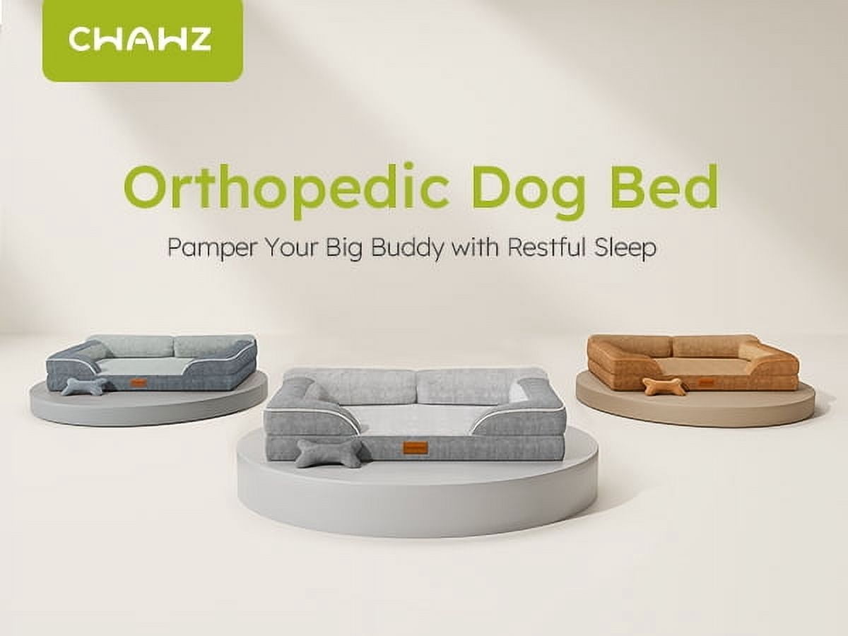 Bestco XL Orthopedic Dog Bed 42" Waterproof Dog Sofa Bed with Removable Washable Cover Light Gray
