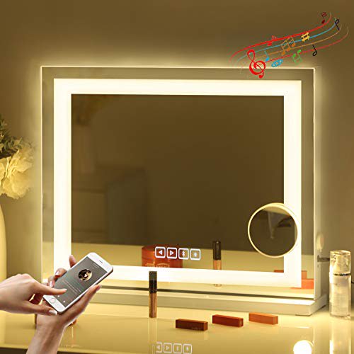 Fenair Large Vanity Mirror With Lights Bluetooth Usb Charging Port 3 Color Lighting Model Hollywood Style Makeup Mirror With Led Light Strip For Dressing Table 23 X18 Walmart Com