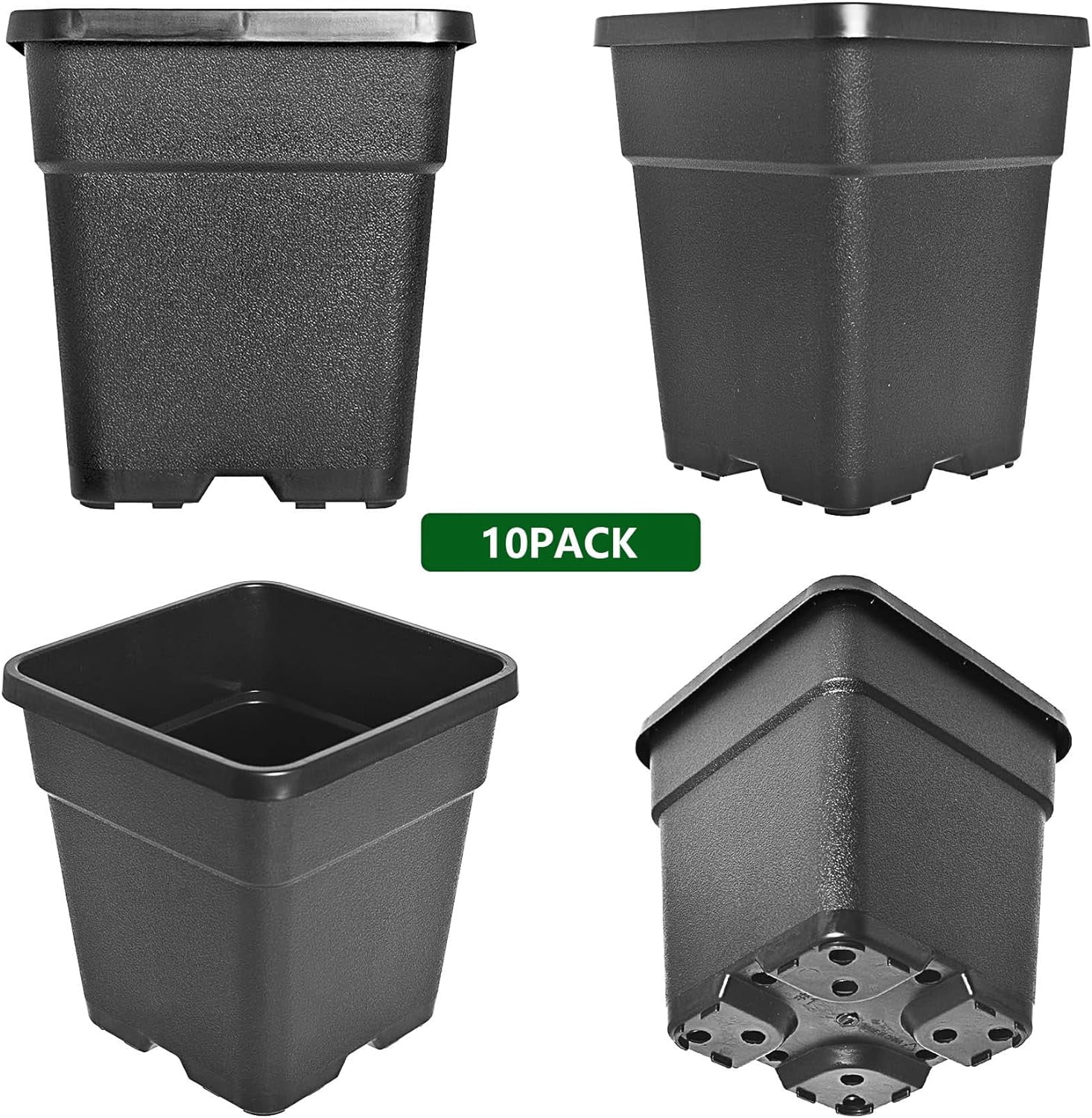 HOSTIC 10-Pack 2 Gallon Square Planter Nursery Pots, Flower Plant Container Injection Molded Plastic Nursery Pots Gardening Pots for Indoor Outdoor Vegetables, Succulents, Black