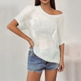thumbnail image 4 of Crochet Coverups for Women Summer Cap Sleeve Hollow Out Casual Cruise Beach Vacation Tops Knit Pullover Sweater White M, 4 of 7
