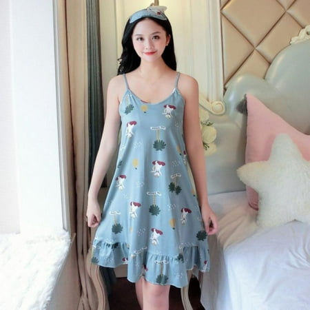 

Summer New Nightdress Multicolor Printing Suspender Dress Girl Sweet Home Nightdress