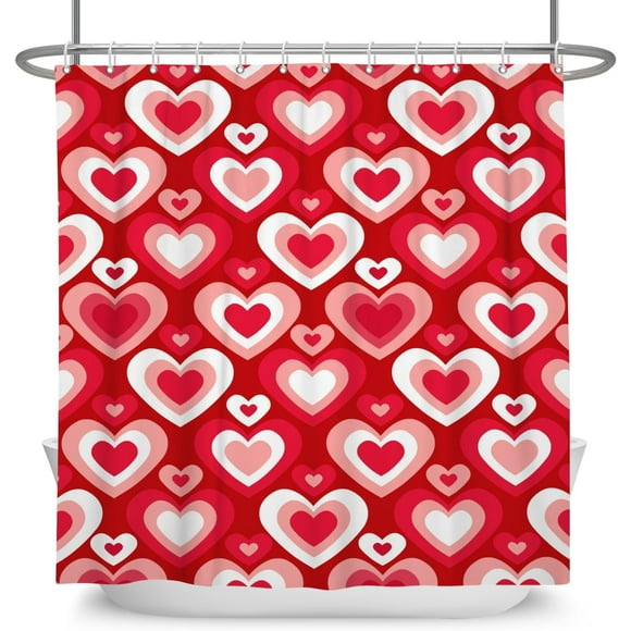 Rideau de Douche Saint-Valentin Cœur Romantique Années 80 90 Fête Rétro Décoration de Salle de Bain Fête des Mères Fille Femme Ensemble de Rideaux de Douche Extra Long 72x72 Pouces avec 12 Crochets