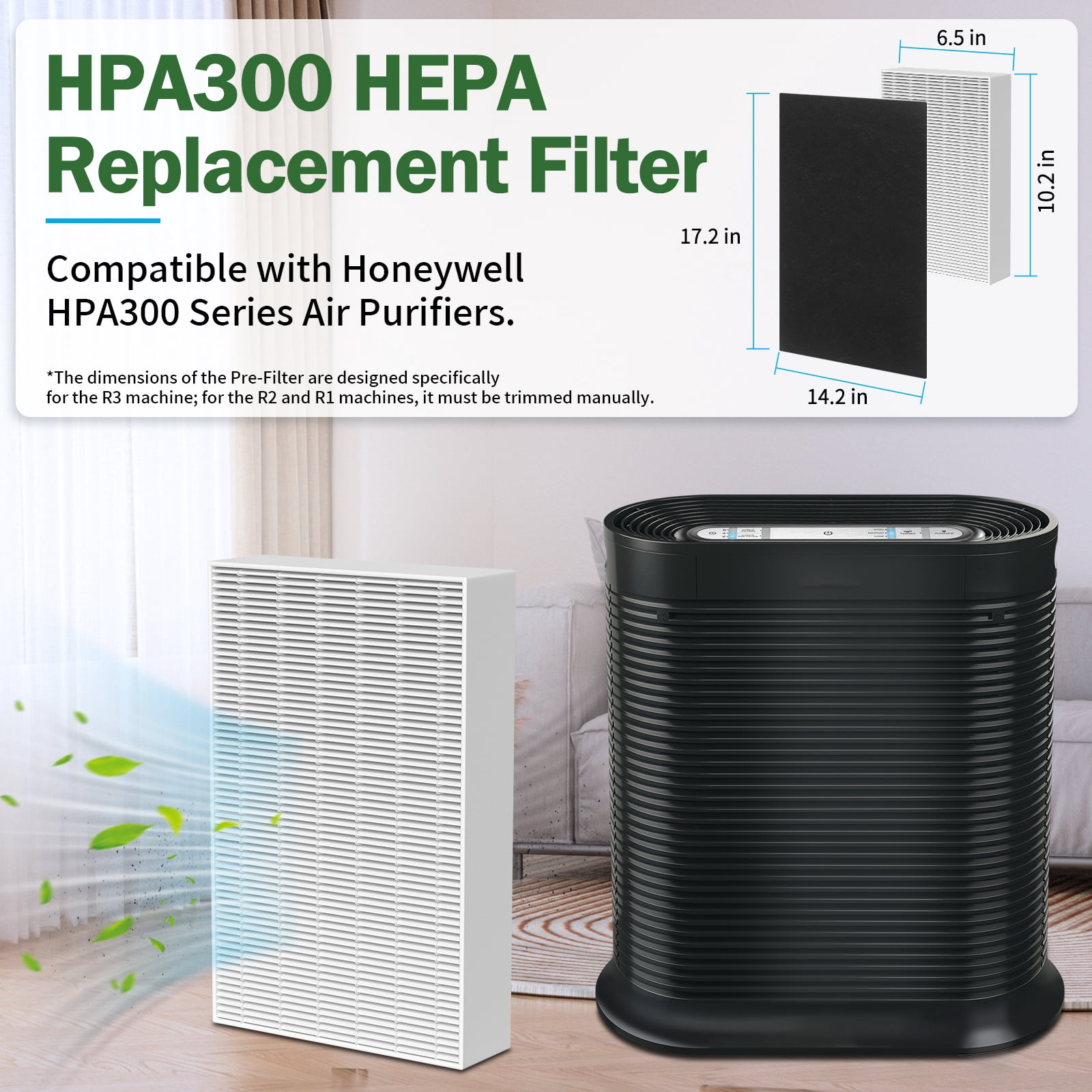 FFAC HPA300 Air Purifier Replacement Filters 3 HEPA R + 4 Carbon A for Honeywell HPA300 Series