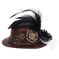 thumbnail image 3 of Tocado Gótico Mini Sombrero de Copa con Engranajes y Cadena para Mujer con Pluma Rosa y Encaje Adecuado para Disfraces Fiestas Temáticas Actuaciones, 3 of 9