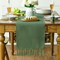 thumbnail image 4 of Sm:)e Dark Green Tassel Table Runner, 13x36 Inches, Boho Linen Blend Rustic Farmhouse Style, Holiday Wedding Party Kitchen Table Decor, 4 of 6