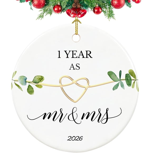First Anniversary Ornament, Gifts for 1st Anniversary, 1st Year Anniversary Couple Gifts for Couple,Her,Him, 2.9" Ceramic One Year as Mr and Mrs Christmas Ornament 2026