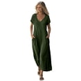 thumbnail image 4 of Women's Linen Cotton Blend Dress with Three Quarter Sleeves Pleated Solid, 4 of 9