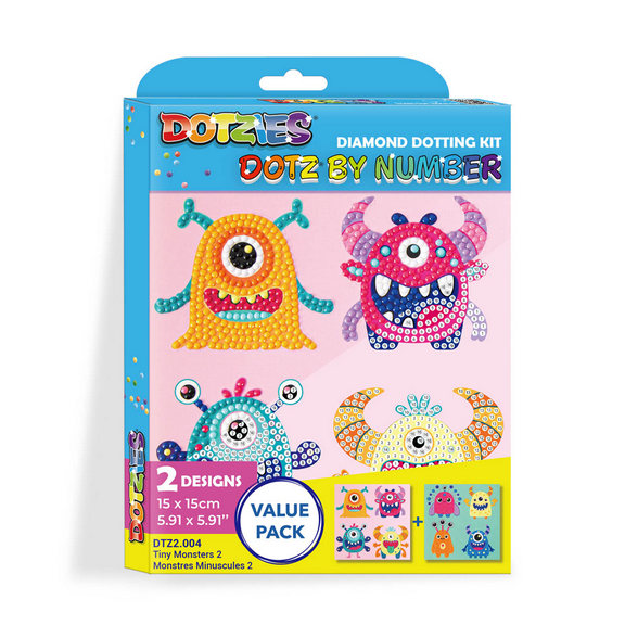 Diamond Dotz Dotzies Tiny Monsters 2 Diamond Painting Kits for Adults - Kids Diamond Art Kits a Relaxing Creative Craft Kit with Dotz Gems 5.9x5.9