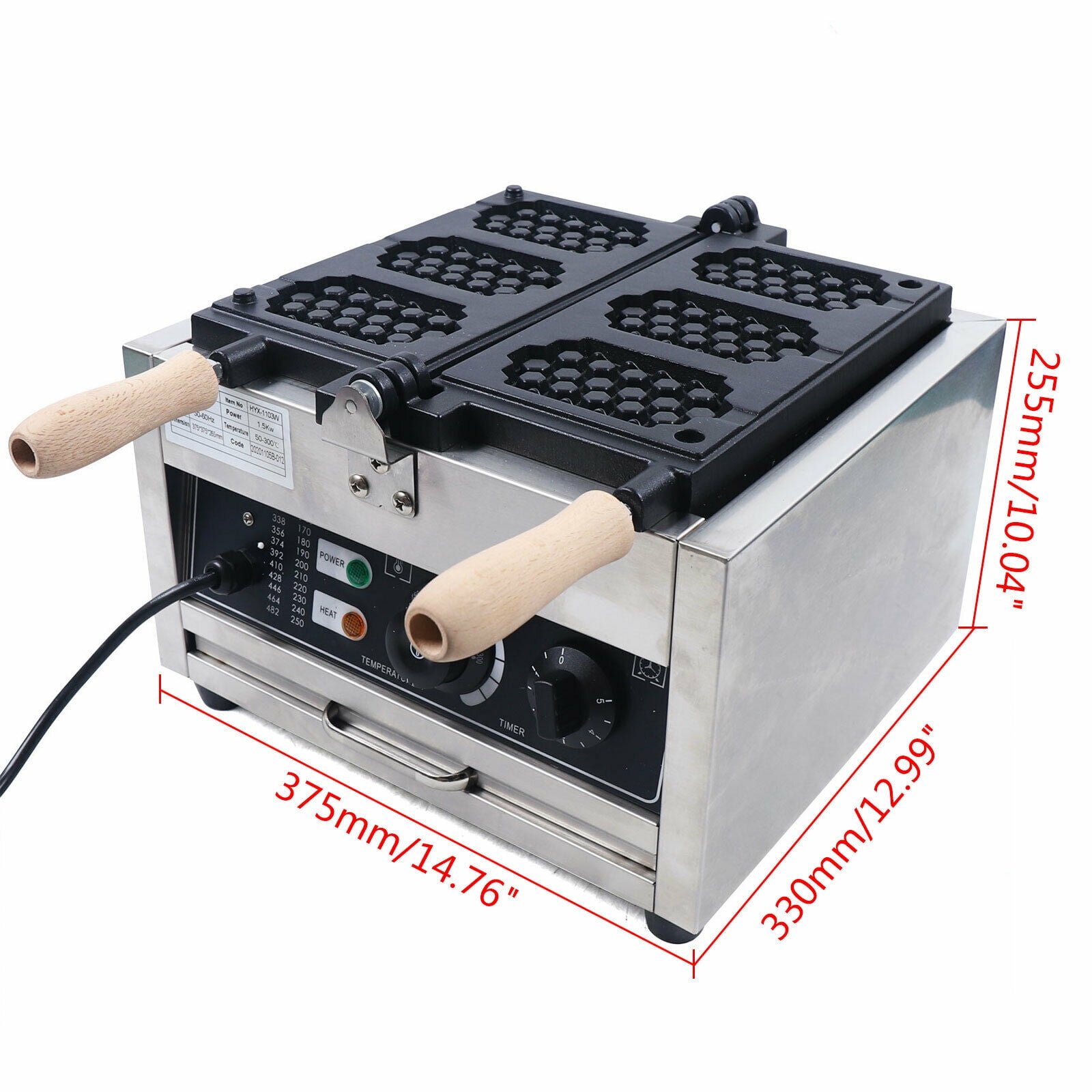 Miumaeov 3pcs Honeycomb Waffle Maker Nonstick Commercial Waffle Machine 110V Temperature 122-572℉ Belgian Waffle Baker for Restaurant and Home Use