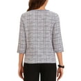 thumbnail image 3 of INSPIRAR CHIC Blusa Vintage Elegante de Tweed a Cuadros para Mujer con Botones de 3/4 de Manga Color Púrpura Claro, 3 of 6