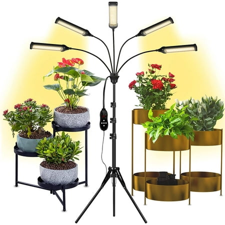 

Grow Lights for Indoor Plants Full Spectrum led Grow Light with Stand Auto On/Off Timing 3/6/9/12/15/18H & 10 Brightness Levels Plant Light for Indoor Plants with 450 LEDs. (5 Light Heads)