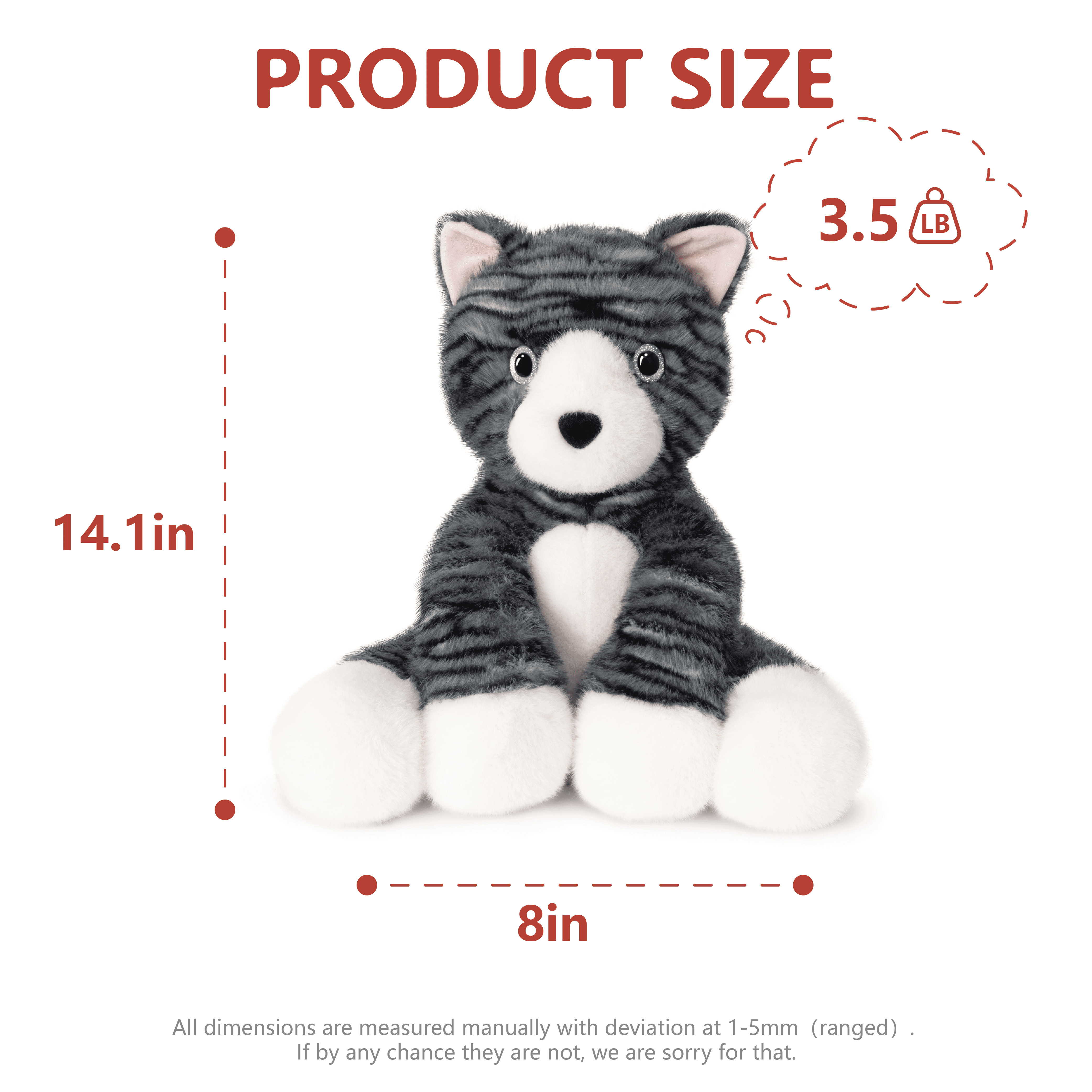 Niuniu Daddy 13.8" Sitting Cat Weighted Stuffed Animals,4 lb Giant Weighted Cat Plush Toy Body Pillow with Soft Faux Fur, Birthday Gift for Baby, Kids & Adults