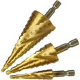 thumbnail image 1 of Juego de brocas paso a paso, ranurado en espiral, acero de alta velocidad recubierto de titanio, vástago hexagonal métrico de 4 mm a 12/20/32 mm, herramienta de corte HSS para bricolaje plástico, madera, metal, aluminio, cobre Kuyhfg Bienvenido a Kuyhfg, 1 of 5