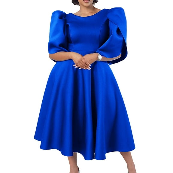 Womens A-Line Casual Short Babydoll Midi Dress Pleated Cocktail Party Dresses