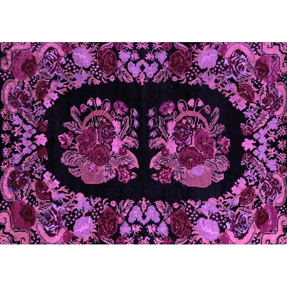 Ahgly Company Indoor Rectangle Medallion Purple French Area Rugs, 8' x 10'