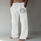thumbnail image 1 of Pantalones informales de verano para hombre, ropa de diario, pantalones de lino suave de longitud completa, pantalones de cintura media con bolsillo y cordón, parte inferior de ropa de calle, 1 of 4
