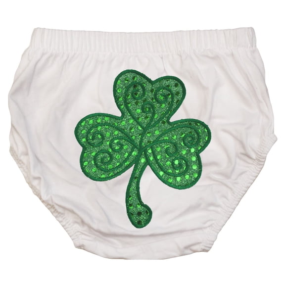 Petitebelle Green Sequins Clover Toddler Baby Bloomer 6-24m (White, One Size, 1pc)
