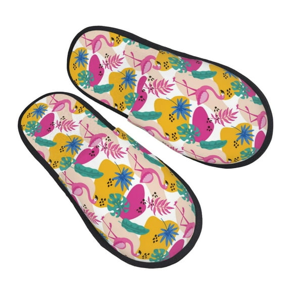House Slippers for Women Men - Colorful flamingo Lightweight House Shoes Fuzzy Slippers, Soft Slip-On Cozy House Slippers for Woman Indoor Outdoor