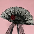 thumbnail image 2 of Female Lace Hand Fan Vintage Black White Red Rose Bamboo Fans Cosplay Halloween Party Supplies, 2 of 5