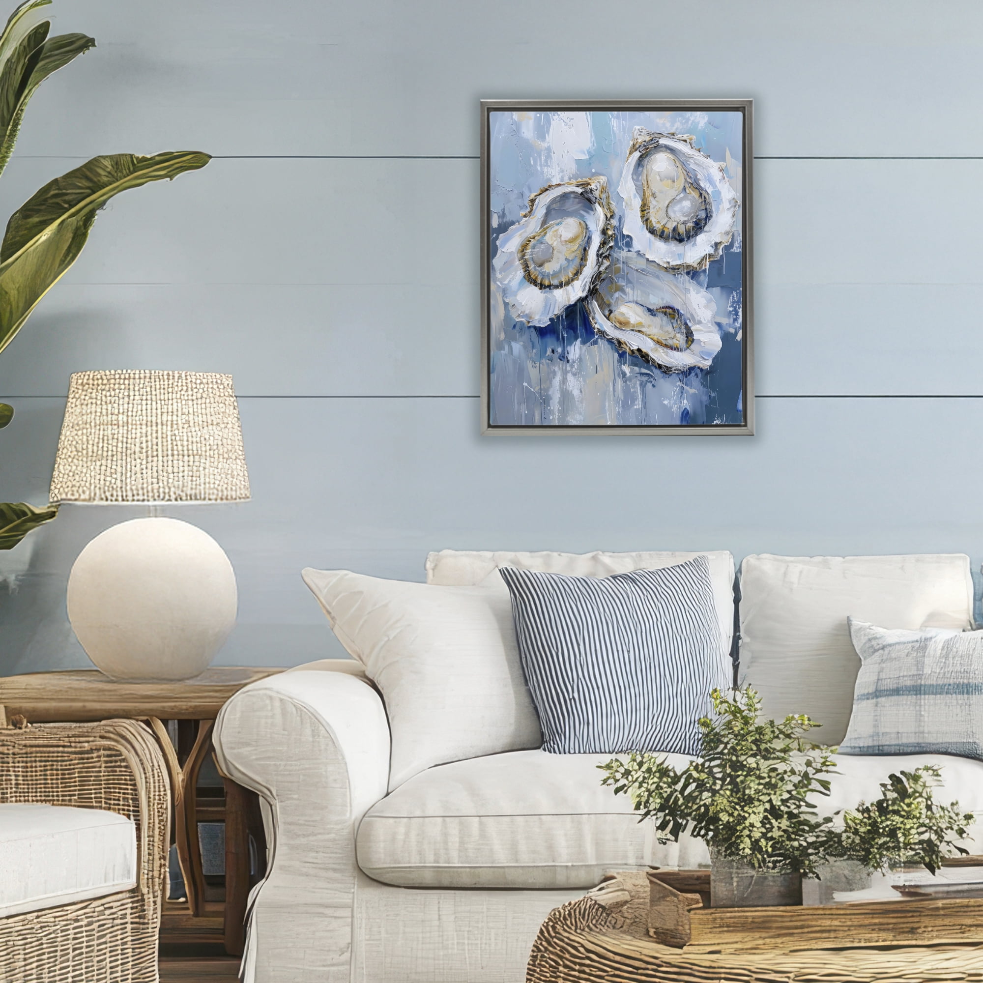 Stupell Industries Vibrant Blue Oysters Gray Framed Floater Canvas Wall Art, design by Creative Studio