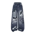 thumbnail image 5 of SHenli Girl's Hop Letter Graphic Jeans High Waisted Wide Leg Casual Denim Pants Baggy Streetwear for Age 6-16, 5 of 5