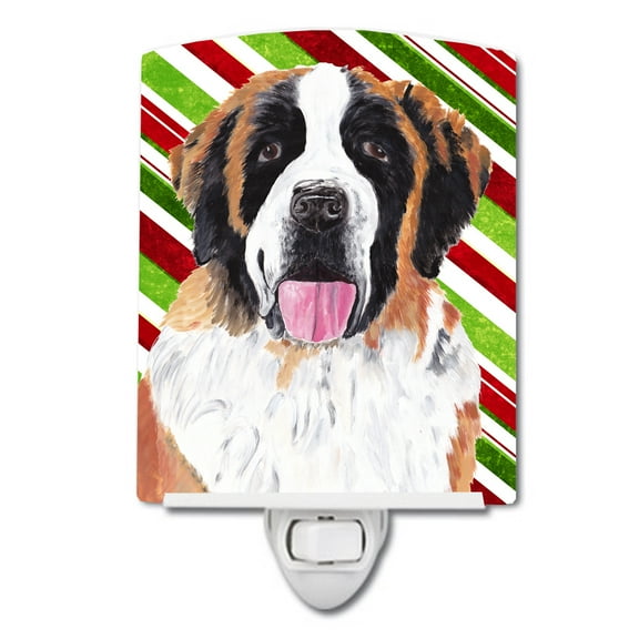 Caroline's Treasures SC9342CNL Saint Bernard Candy Cane Holiday Christmas Ceramic Night Light, 6x4x3", multicolor