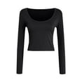 thumbnail image 4 of Women Long Sleeve Square Neck Navel Top Ribbed Slim Fit Top Casual Basic T Shirt, 4 of 5