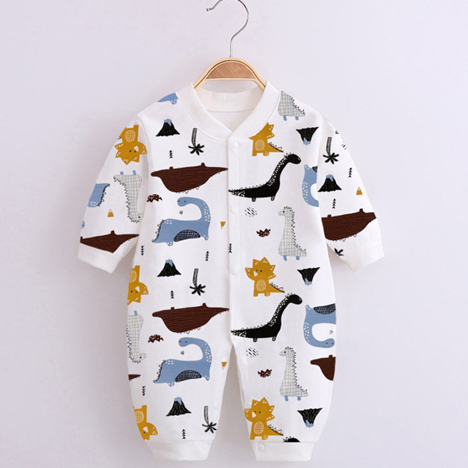 Newborn Baby Boys Girls Rompers V Neck Long Sleeve Toddler Romper Cute Print Side Tie Romper Jumpsuits Unisex Cotton Infant Clothes 0-9 Months