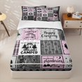 thumbnail image 2 of Erosebridal Happy Camping Zipper Full Size Comforter Sets with Fitted Sheet and 2 Pillowcases, Camper Checkered Zipper Bedding Set, Gray Pink, 2 of 7